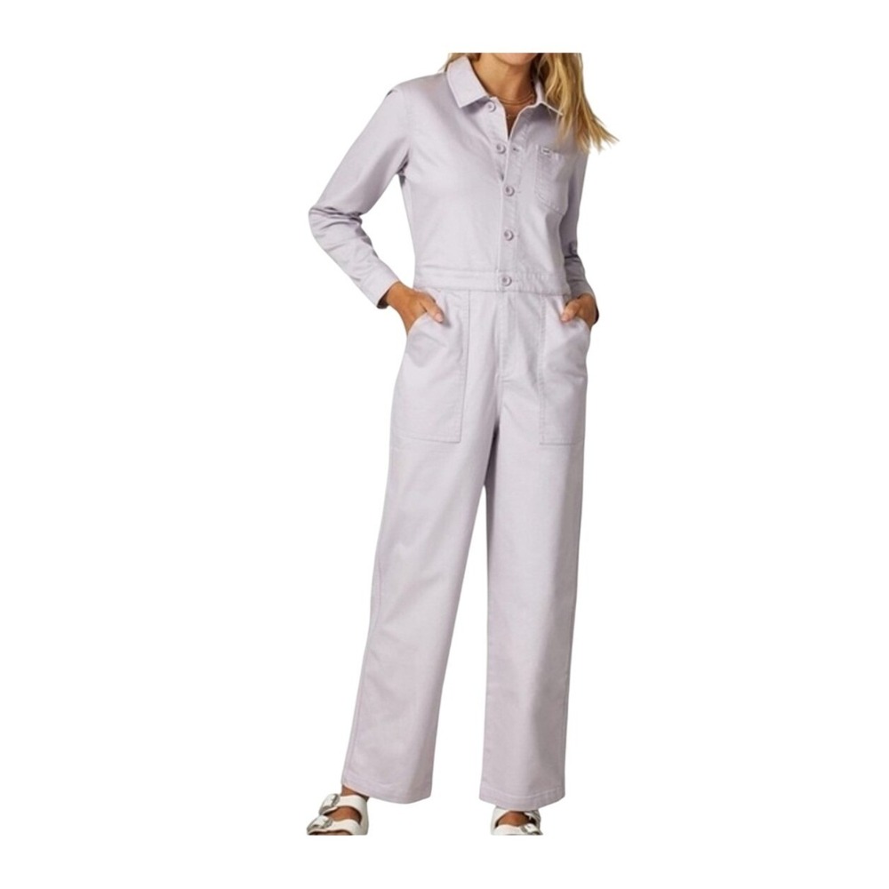 Lee‎ Workwear Utility Jumpsuit Lavender Purple Long Sleeve Button Front Wide Leg